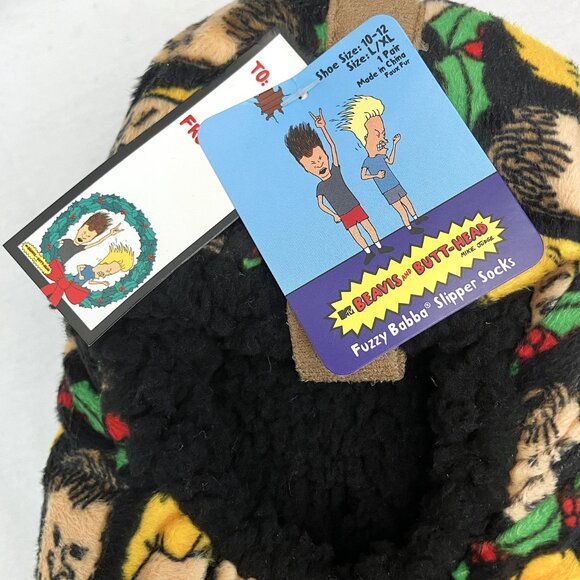 NWT Unisex Fuzzy Baba Beavis and Butt-Head Slipper Socks With No-Slip Sole - Picture 3 of 4